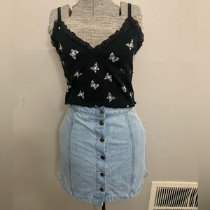 H&M Black With White Butterflies Cropped Tank Top